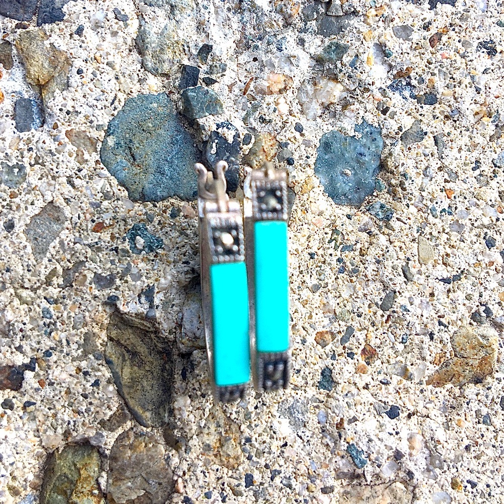 Vintage Sterling Silver Art Deco Turquoise Earrings!